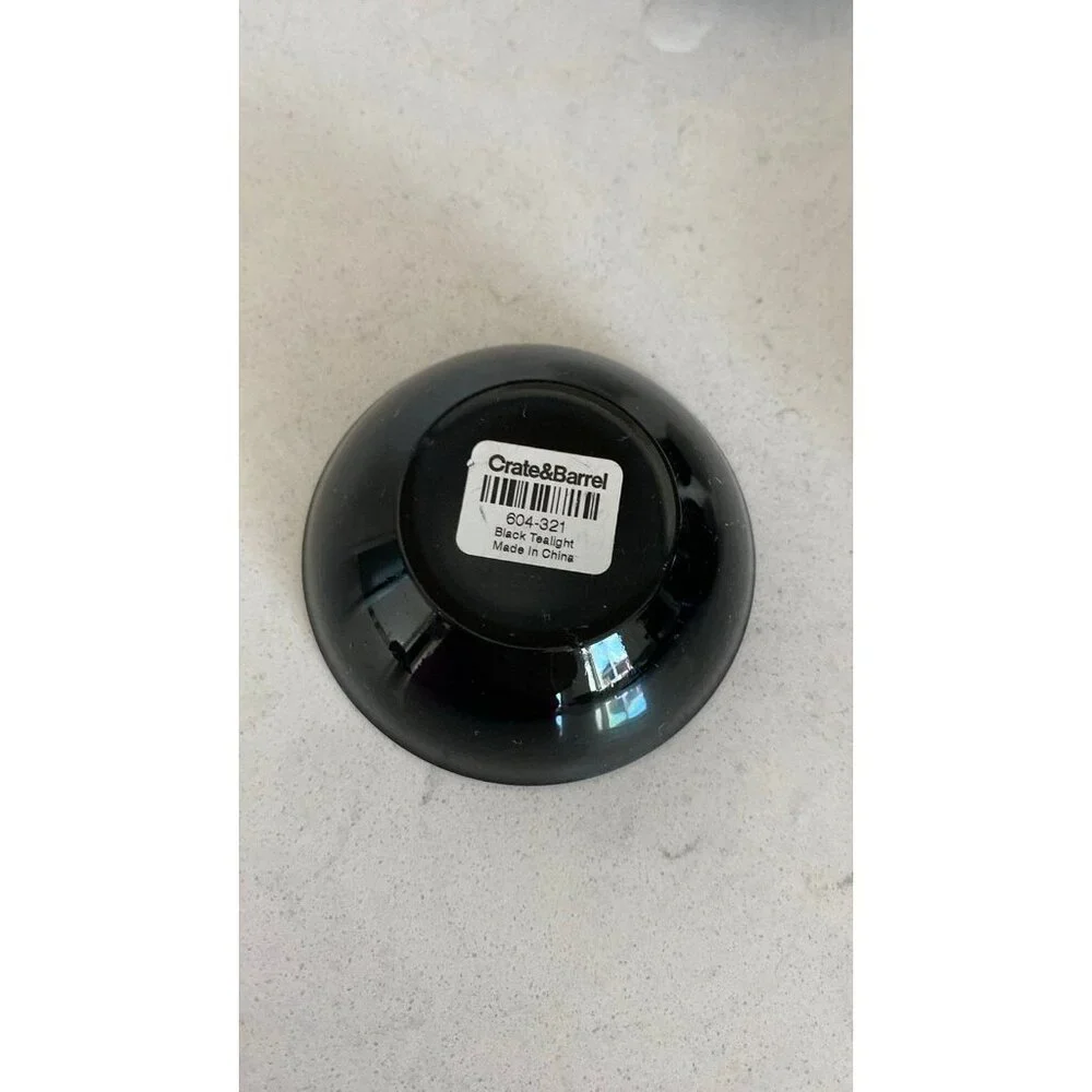 Set of seven (7) CRATE & BARREL Black Glass Tea Light Candle Votive Holder 3 in